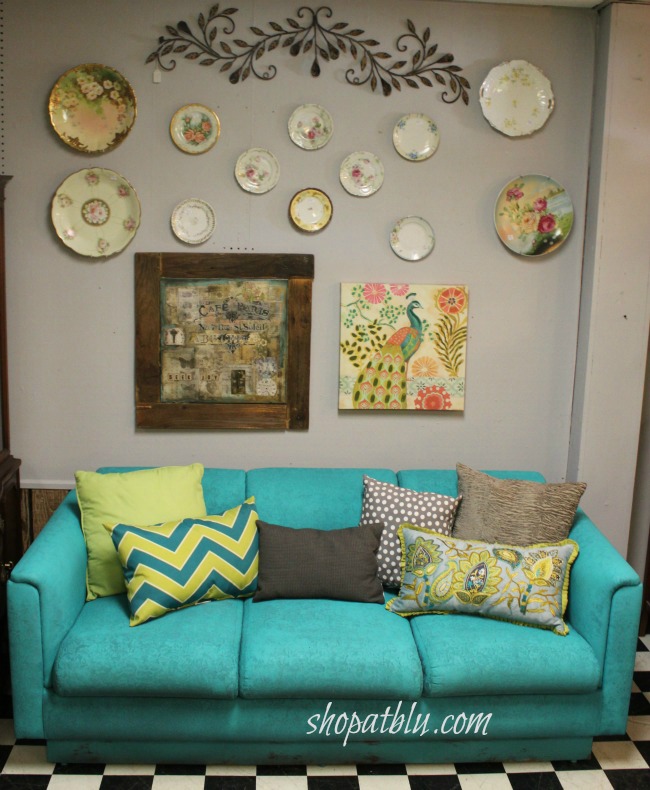 the-blue-building-spray-paint-fabric-sofa-shopatblu-fab-furniture-flipping-contest-turquoise-sofa-wall-art-antique-plates-crop