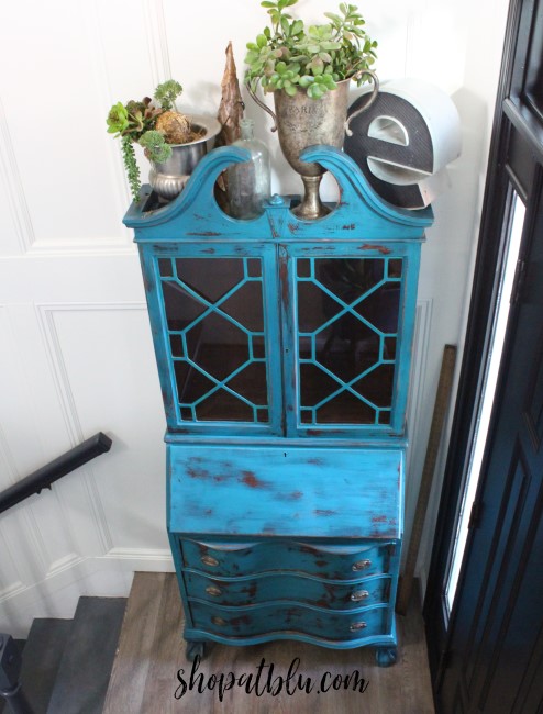 The Blue Building Anitques Shopatblu entryway reveal secretary painted