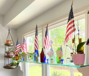 shopatblu flags in the window