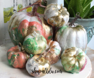 The Blue Building Antiques Shopatblu customized pumpkins with hyrdo dip metallic pumpkins