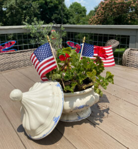 Shopatblu The Blue Building Antiques decorate with patriotic red white and blue tureen